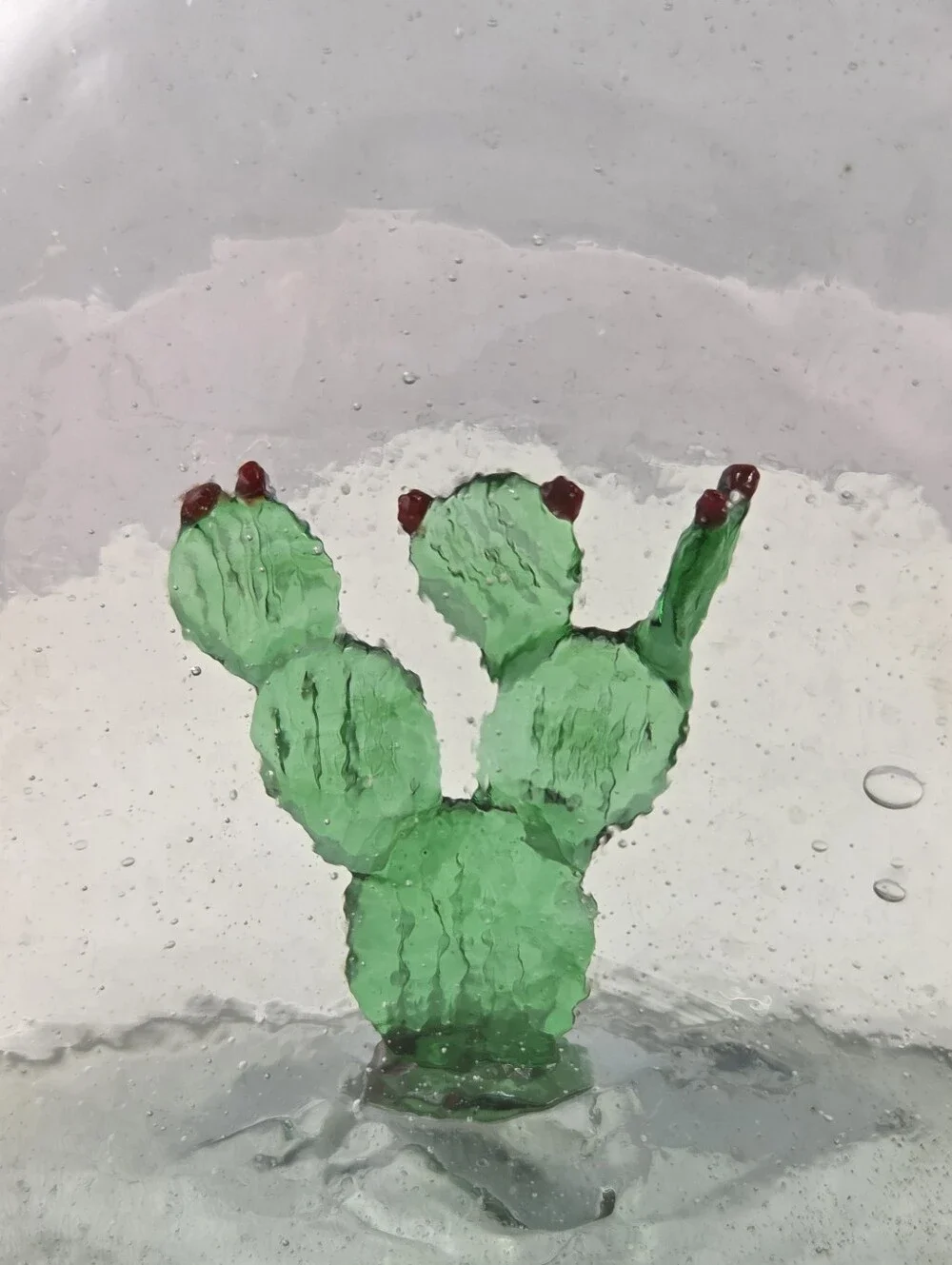 Vintage Mexican Hand-Blown Glass Decanter, Green Cactus Inside Tequila Pitcher